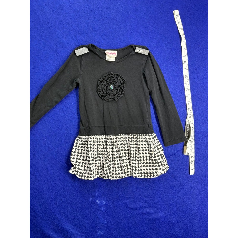 Preppy Girls Flapdoodles Houndstooth Rosette Tunic Dress 5 Black White